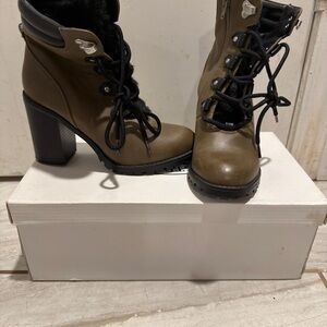 Women's Olive Green Combat Boots with Black Accents